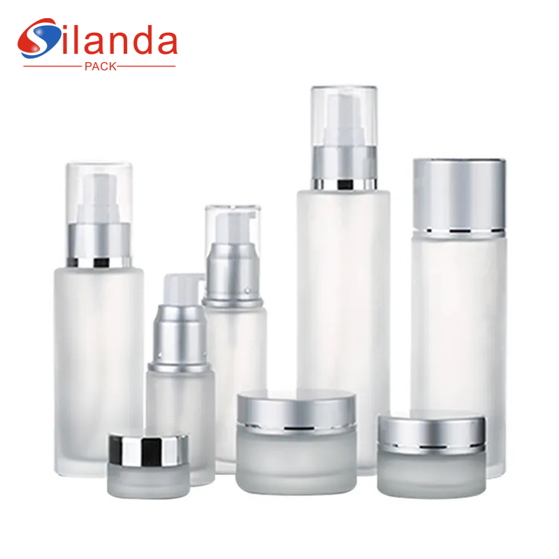 Frosted Glass Spray Pump Skincare Bottle Sets