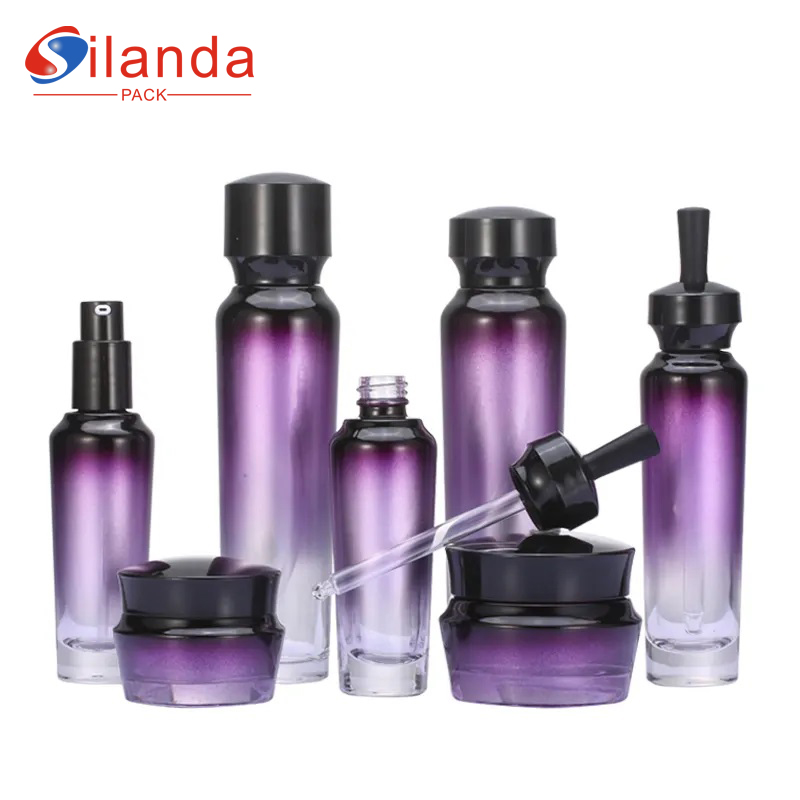 Luxury Purple Glass Dropper Cosmetic Skincare Bottle Sets 