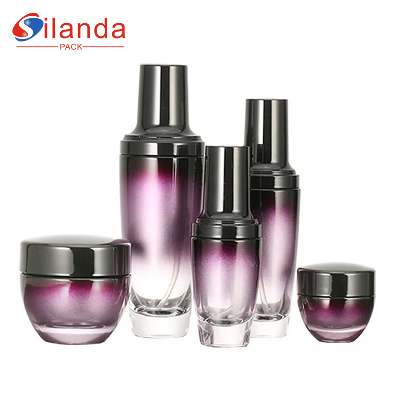 Purple Glass Skincare Bottle Set Cosmetic Packing Toner Serum Lotion Bottles Cream Jars  