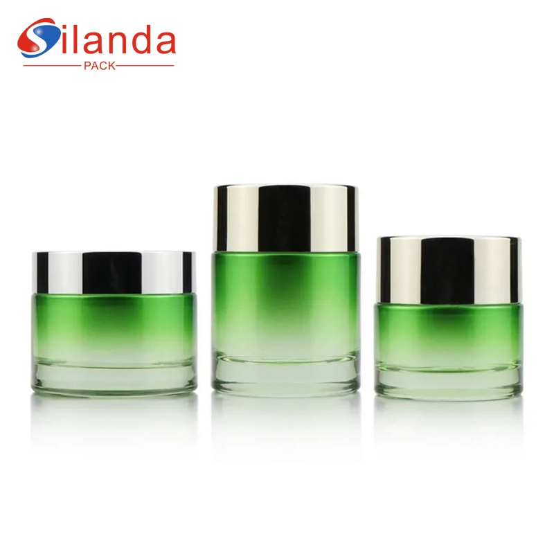 Green 20g 30g 50g Glass Cream Jar Thick Bottom Skincare Bottles 
