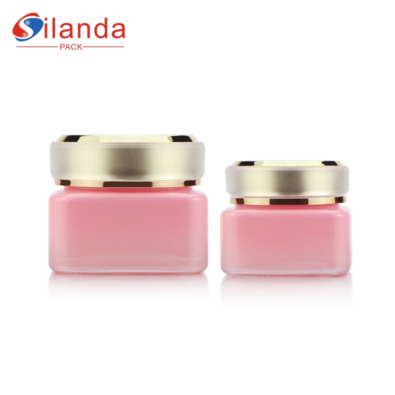 30g 50g Square Glass Cream Jar Thick Bottom Skincare Bottles with Gold Cap
