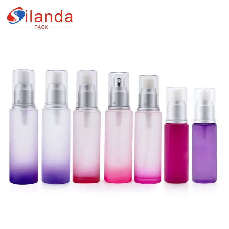 35ml 50ml Frosted Glass Pump Serum Bottles Skincare Lotion Cylindrical Bottle with Sprayer 