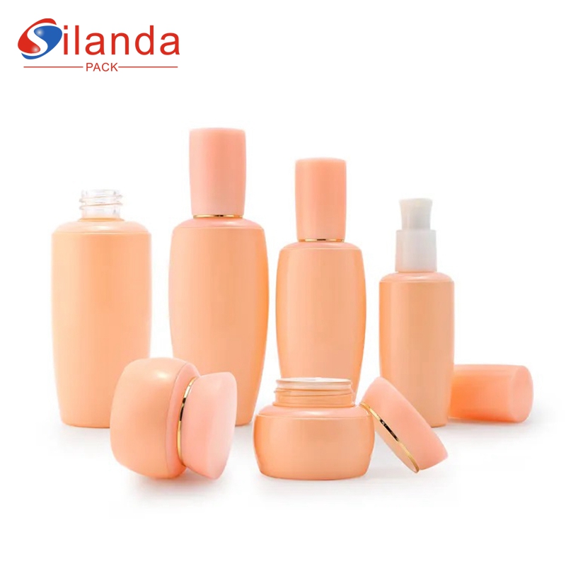 Flat Shape Glass Skincare Bottle Set Cosmetic Toner Lotion Serum Bottles Cream Jars 