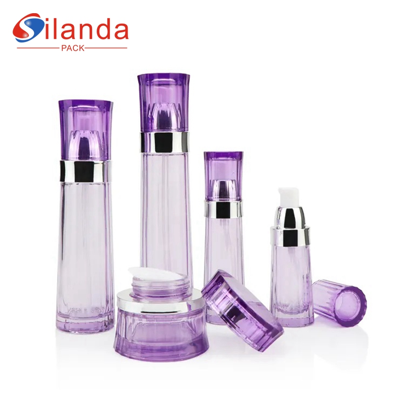 High Quality Purple Glass Skincare Bottle Set Cosmetic Pump Toner Lotion Serum Packing Pump Bottles Cream Jars  