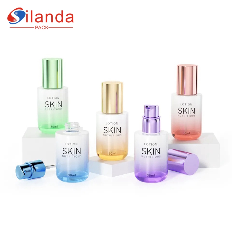 Colorful 30ml Glass Serum Bottles Skincare Essence Lotion Pump Bottle 