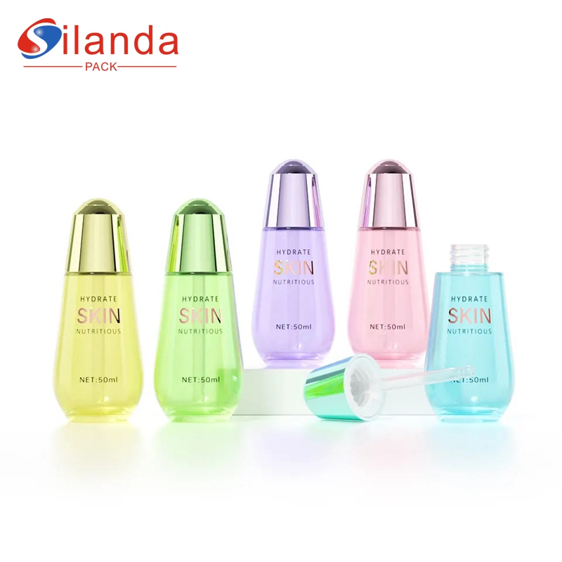 Eco Friendly 30ml 50ml Glass Push Button Dropper Serum Bottle Cosmetic Skincare Essence Lotion Frost Packing Bottles