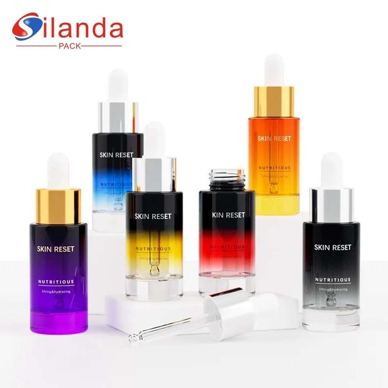 Purple 30ml Glass Serum Bottle Cosmetic Skincare Emulsion Essential Oil Dropper Cylinder Bottles 