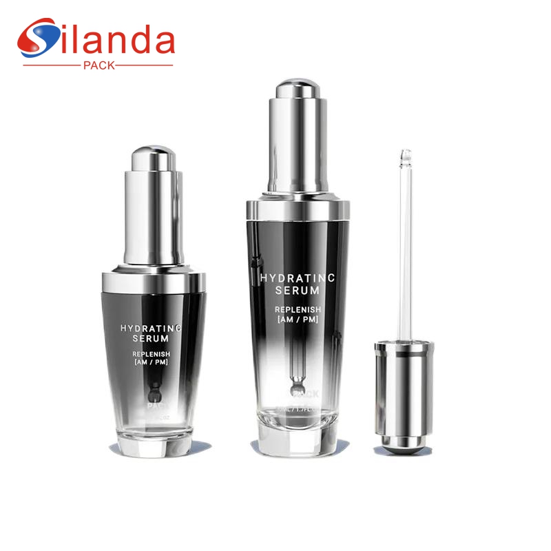 30ml 50ml Glass Serum Bottle Cosmetic Skincare Emulsion Essential Oil Push Botton Dropper Bottles  