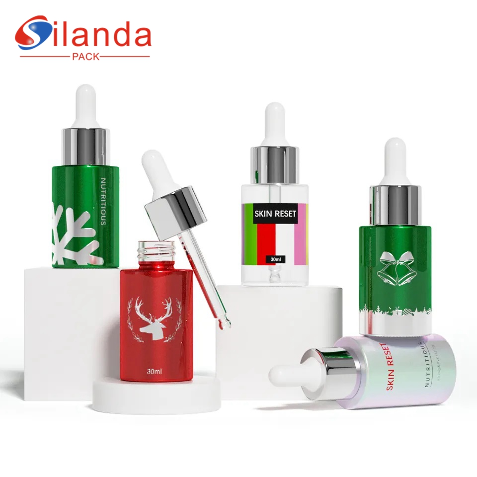 Red 30ml Glass Flat Shoulder Serum Bottle Cosmetic Skincare Emulsion Essential Oil Dropper Bottles 