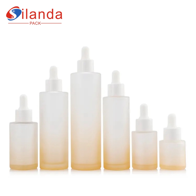 Hot Sale Frost 10ml 20ml 30ml 50ml Cylinder Glass Serum Bottle Cosmetic Skincare Emulsion Essential Oil Dropper Bottles 