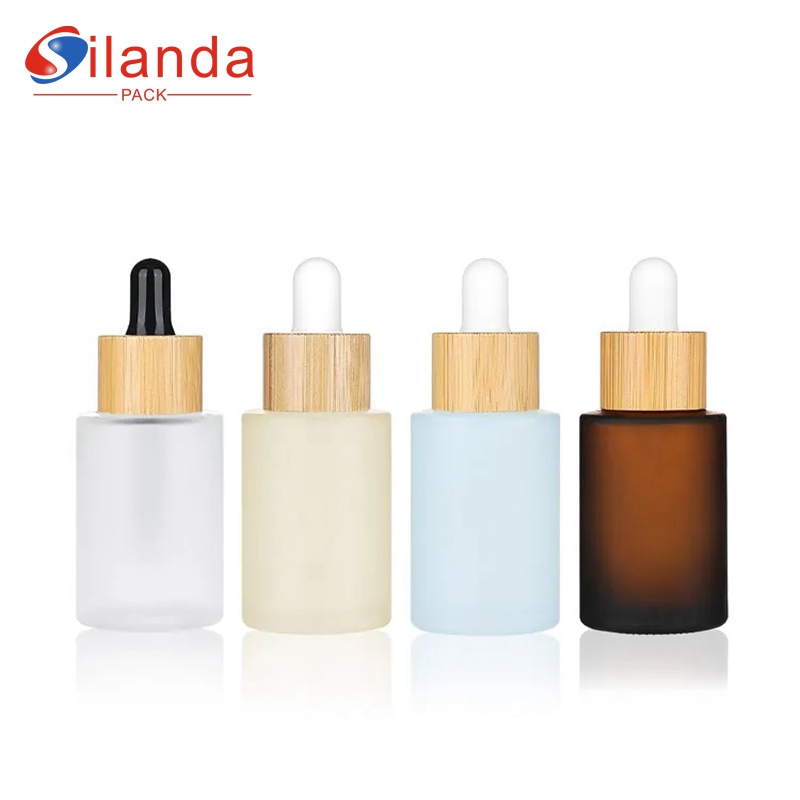 Round Bamboo Cap 35ml Glass Serum Bottle Cosmetic Skincare Emulsion Essential Oil Dropper Bottles