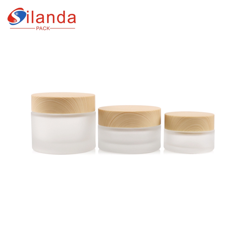 Elegant Frost 20g 30g 50g Glass Cream Jar Bamboo Lid Cosmetic Skincare Packing Bottles 