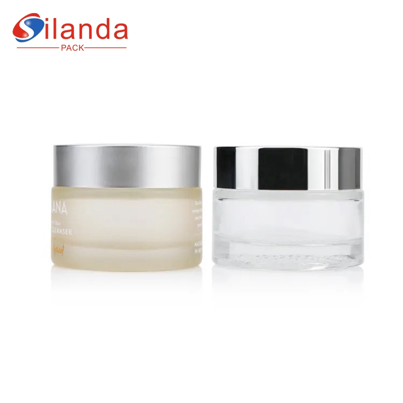 White Frosted 50g 100g 200g Glass Cream Jar with Silver Lid Cosmetic Skincare Packing Bottles  