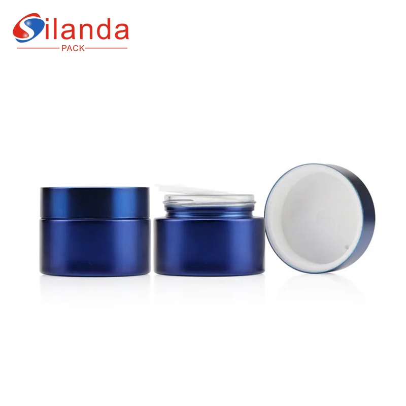 Hot Sale Blue Round 50g Glass Cream Jar Cosmetic Skincare Packing Bottles 