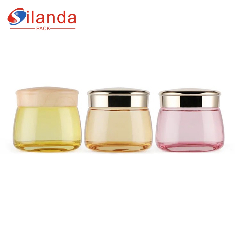 Yellow 130g Glass Cream Jar Cosmetic Skincare Packing Bottles for Face Body Cream Foundation  