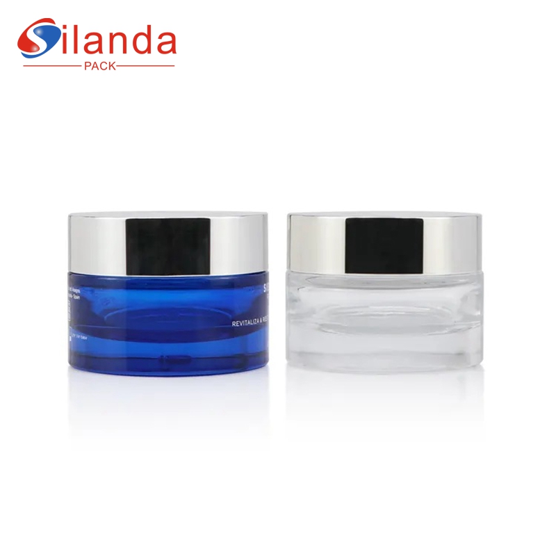 Top Selling 50g Blue Thick Bottom Glass Cream Jar Cosmetic Skincare Packing Bottles for Face Body Creams Lotion