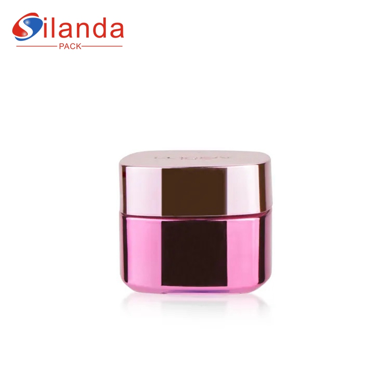 Hot Sale Pink 50g Square Glass Cream Jar with Electroplate Lid Cosmetic Skincare Packing Bottles for Eye Face Creams 