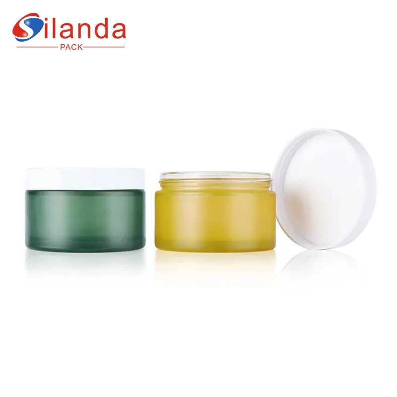 Yellow 200g Large Frosted Matte Glass Cream Jar Cosmetic Skincare Lotion Body Scrub Packing Bottles