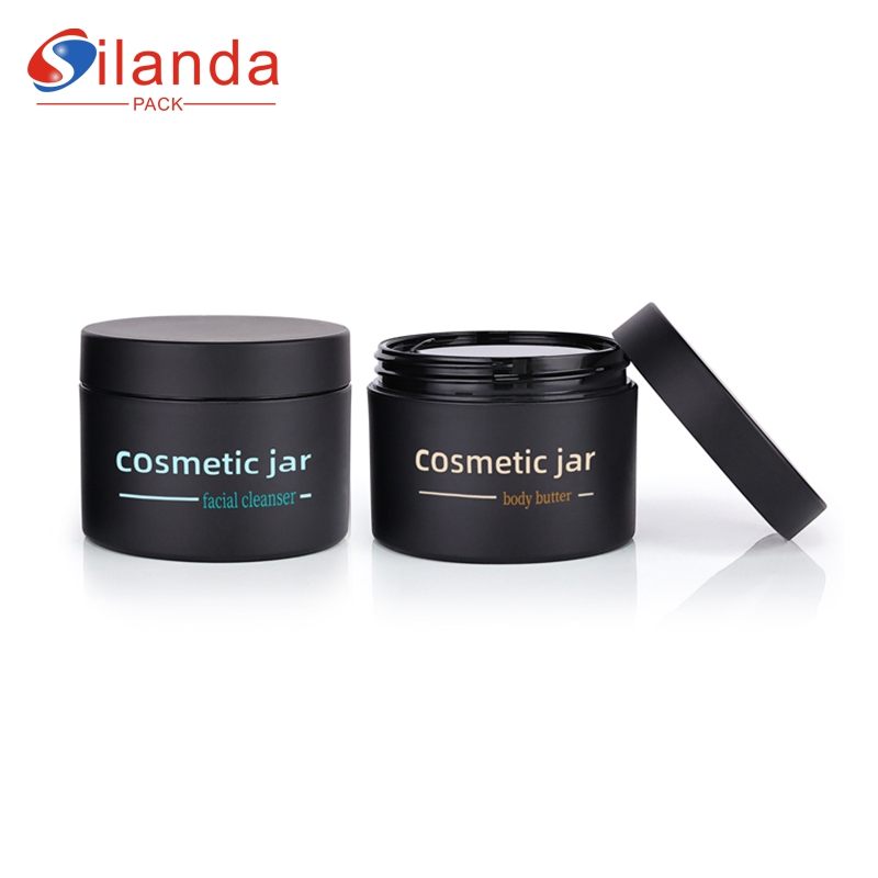 Black Wide Mouth 200g 7 Oz Plastic Cream Jar Cosmetic Skincare Packing Bottles Body Butter Face Cleanser Hair Wax Container 