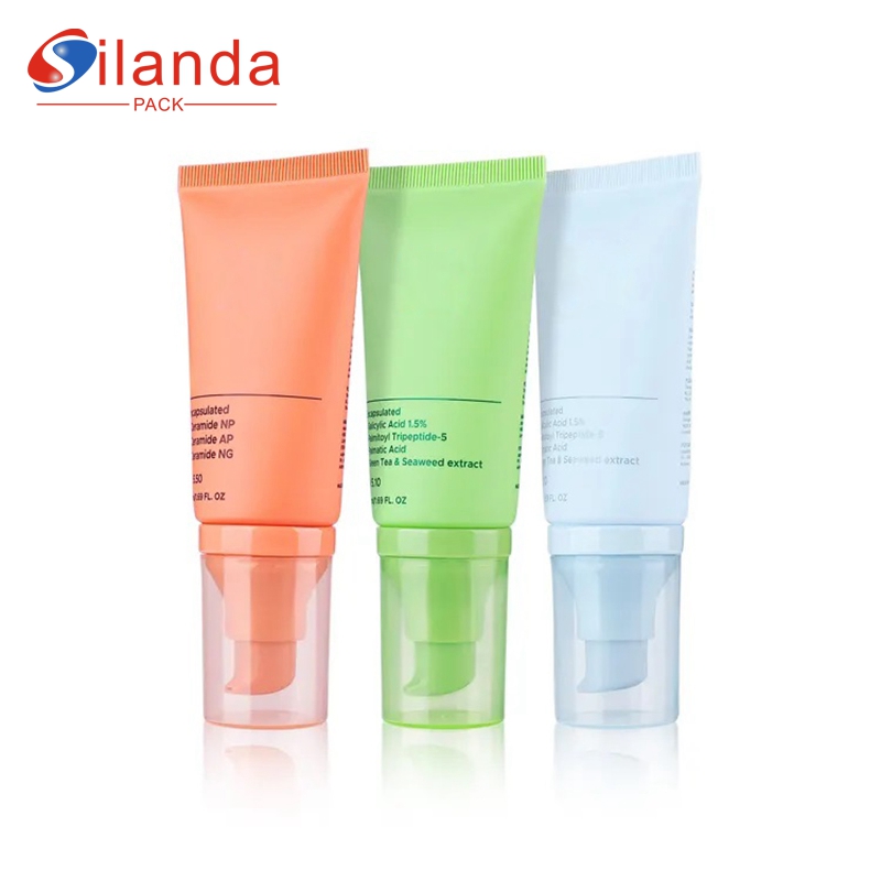 Orange 50ml Soft Cosmetic Facial Cleanser BB CC Cream Airless Pump Tube Plastic Tubes for Sunscreen Cream Skincare Squeeze Packaging Container 