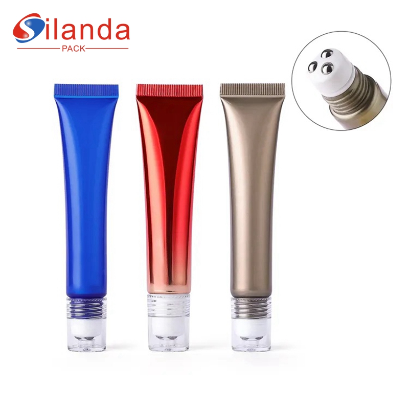 Hot Sale 10ml 15ml 20ml Soft Cosmetic Eye Cream Tube with 3 Metal Ball Roller Plastic Tubes Skincare Squeeze Packaging Container 