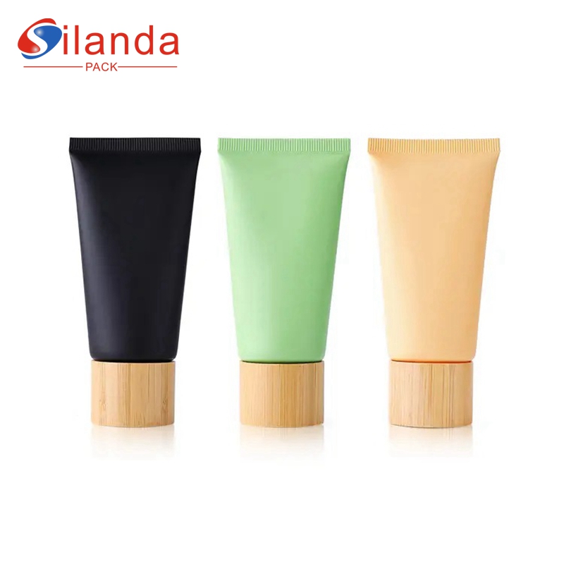 50ml 150ml Soft Cosmetic Facial Cleanser Tube with Bamboo Lid PE Plastic Tubes for Face Wash Hand Lotion Sun Screen Body Cream Skincare Squeeze Packaging Container 