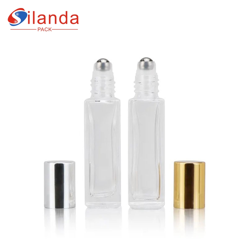 Square 5ml 10ml 20ml Clear Glass Perfume Bottle Essential Oil Roller Ball Refillable Perfumery Container Fragrance Bottles 