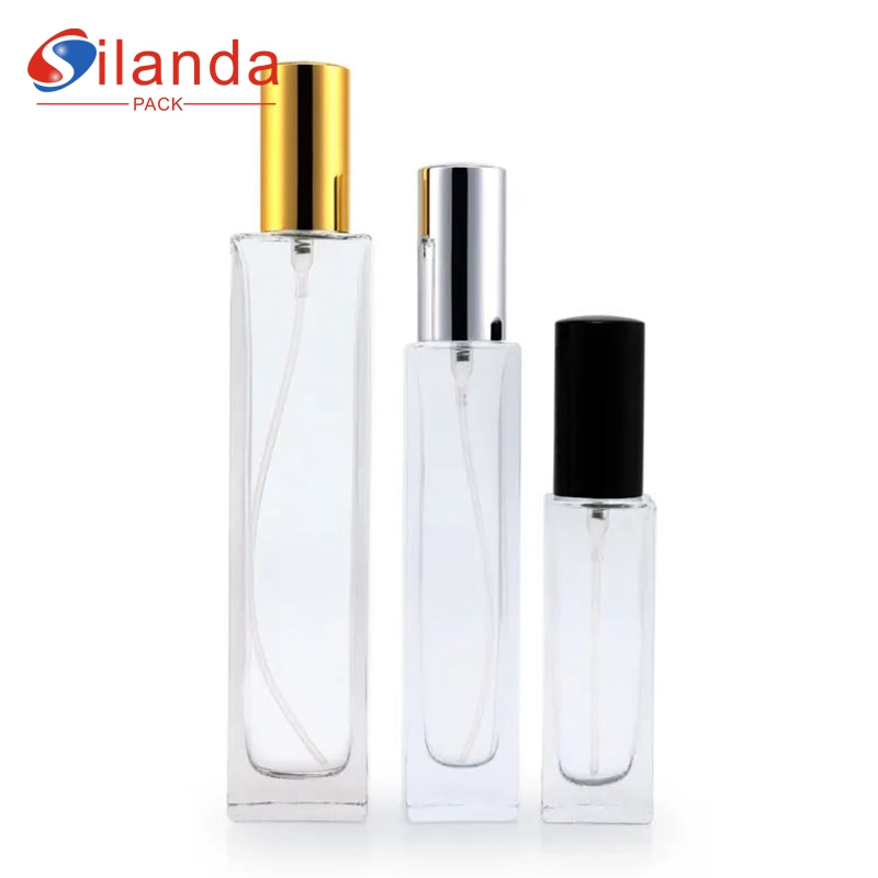 Transparent Square 30ml 50ml 100ml Glass Perfume Bottle Pump Spray Rectangular Perfumery Container Fragrance Bottles 