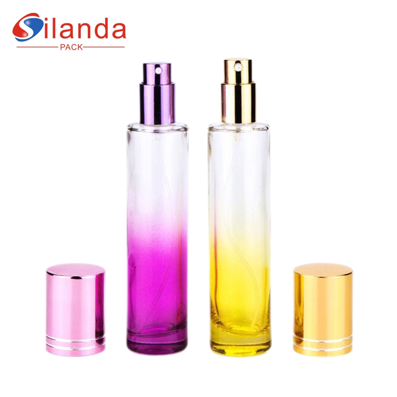 Graduated Purple Yellow 50ml Cylinder Glass Perfume Bottle Fine Mist Spray Perfumery Container Fragrance Bottles  