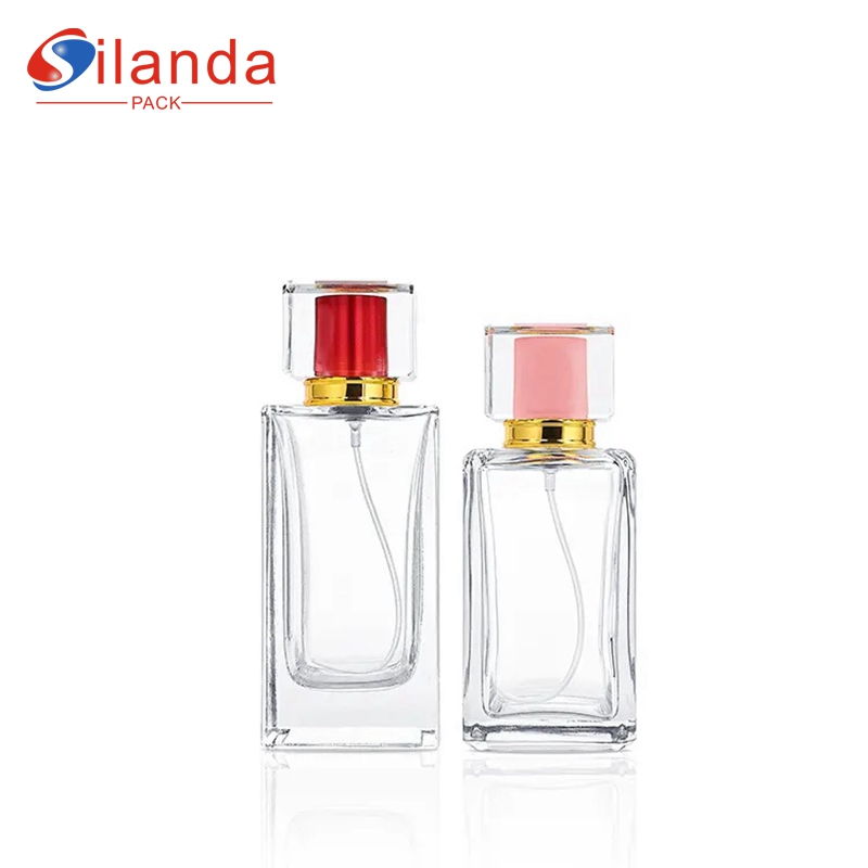 Luxury 100ml Rectangle Glass Perfume Bottle Thick Bottom Travel Portable Pump Spray Perfumery Container Fragrance Bottles  