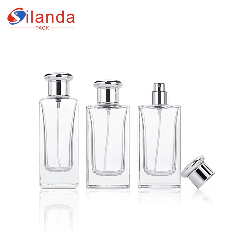 Eco Friendly 50ml 100ml Square Glass Perfume Bottle Thick Bottom Travel Portable Fine Mist Elegant Perfumery Container Fragrance Bottles  