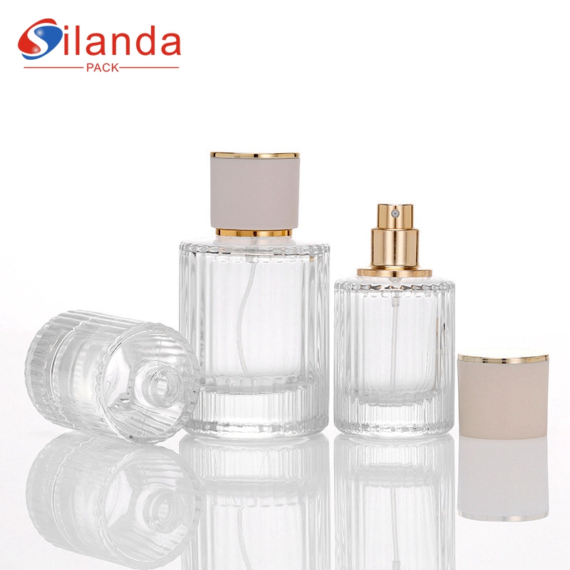 High-end 30ml 50ml Cylindrical Vertical Bar Glass Perfume Bottle Thick Bottom Travel Portable Screw Pump Spray Vintage Perfumery Container Fragrance Bottles