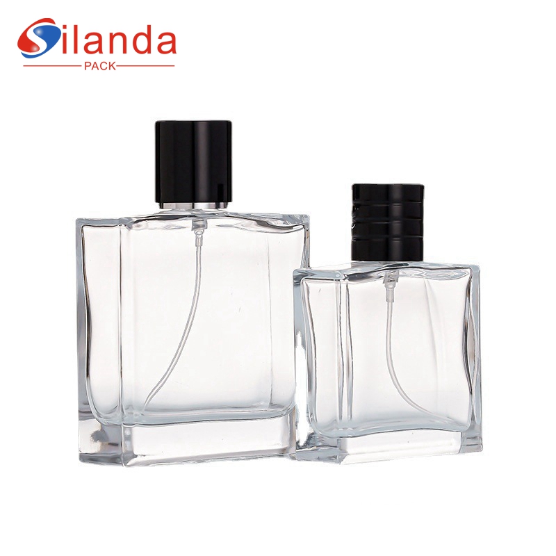 Luxury 50ml 100ml Flat Square Clear Glass Perfume Bottle Travel Portable Bayonet Pump Spray Elegant Perfumery Container Fragrance Bottles 