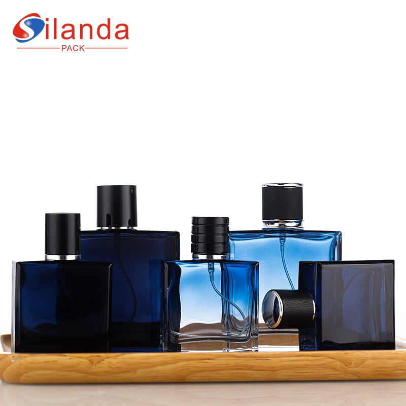 Luxury Black 50ml 100ml Glass Perfume Bottle Thick Bottom Flat Square Pump Spray Elegant Perfumery Container Fragrance Bottles