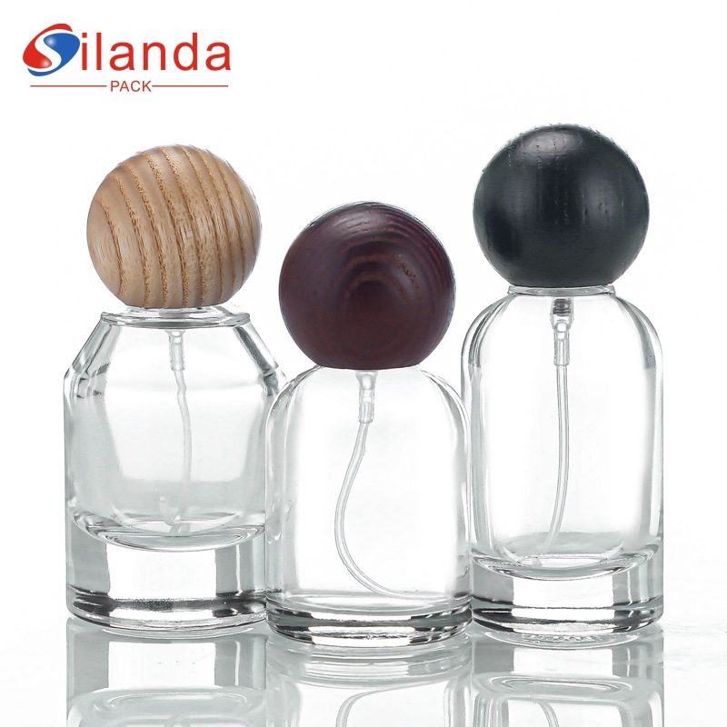 Refillable 30ml Clear Round Glass Perfume Bottle Thick Bottom Travel Portable Bayonet Pump Spray Perfumery Container Fragrance Bottles 