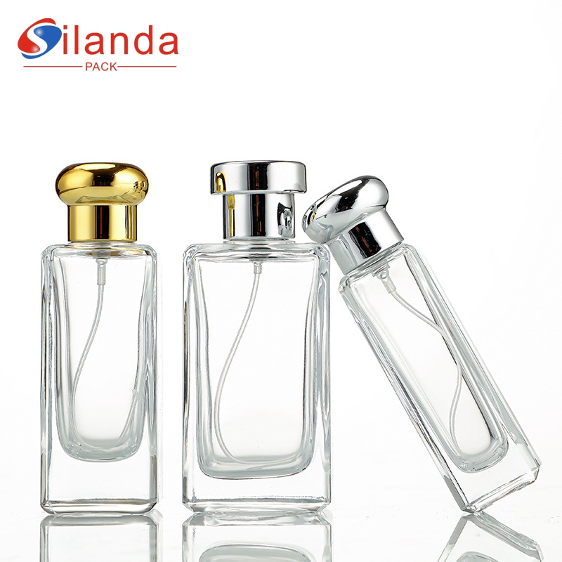 Hot Sale 30ml 50ml 100ml Clear Square Glass Perfume Bottle Thick Bottom Travel Portable Bayonet Pump Spray Elegant Perfumery Container Fragrance Bottles