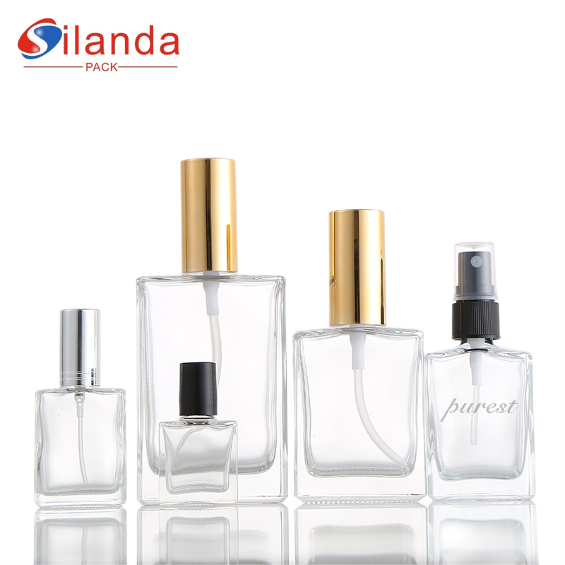 5ml 10ml 20ml 30ml 50ml 100ml Clear Flat Rectangle Glass Perfume Bottle with Roller Ball Thick Bottom Travel Portable Pump Spray Elegant Perfumery Container Fragrance Bottles 