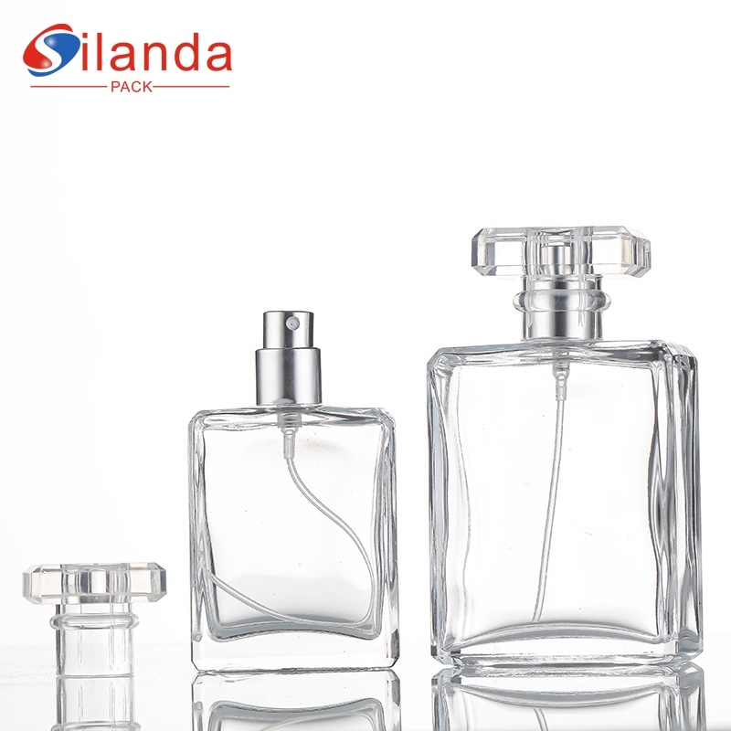 High-end 50ml 100ml Clear Flat Square Glass Perfume Bottle Thick Bottom Travel Portable Fine Mist Pump Spray Vintage Bayonet Perfumery Container Fragrance Bottles