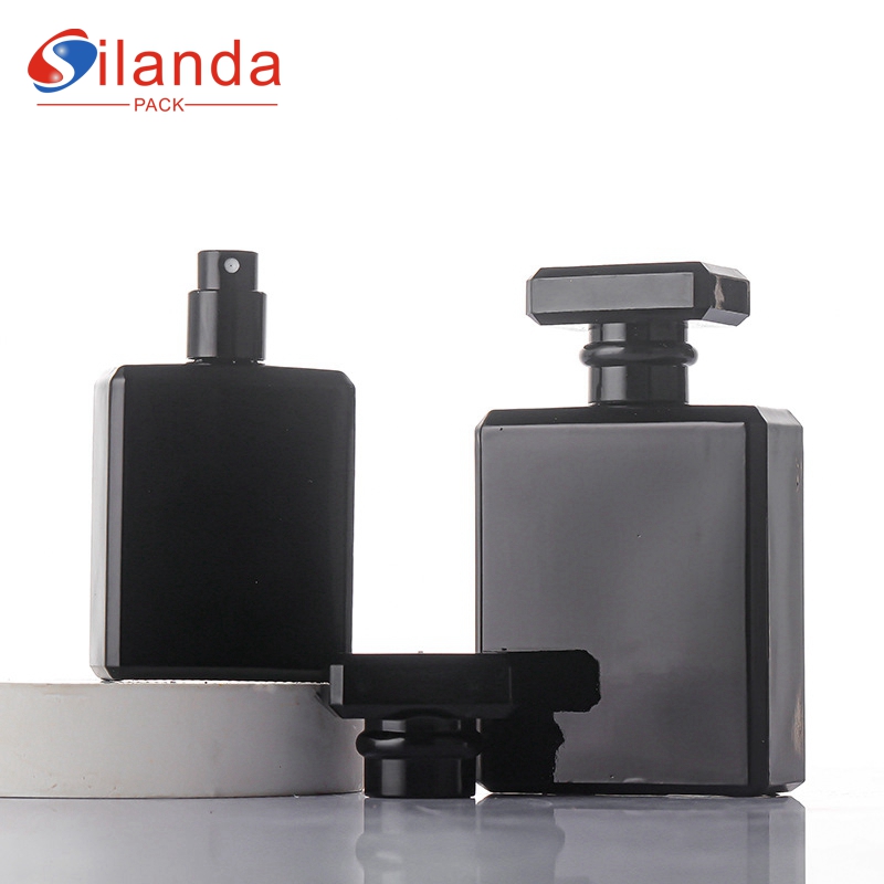 Luxury 50ml 100ml Black Flat Square Glass Perfume Bottle Thick Bottom Travel Portable Pump Spray Vintage Bayonet Perfumery Container Fragrance Bottles