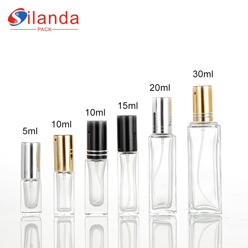 Clear 5ml 10ml 15ml 20ml 30ml Square Glass Perfume Bottle with Roller Ball Travel Portable Pump Spray Sampling Perfumery Container Fragrance Bottles 