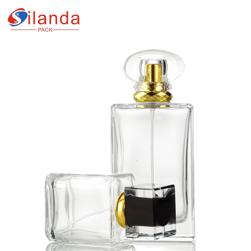 Deluxe 50ml 100ml Clear Flat Square Glass Perfume Bottle Thick Bottom Travel Portable Pump Spray Luxury Bayonet Perfumery Container Fragrance Bottles 