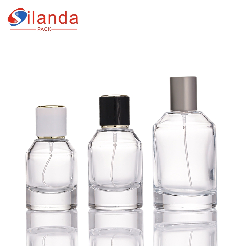 Luxury 30ml 50ml 100ml Clear Round Glass Perfume Bottle Thick Bottom Travel Portable Pump Spray Refillable Bayonet Perfumery Container Fragrance Bottles 