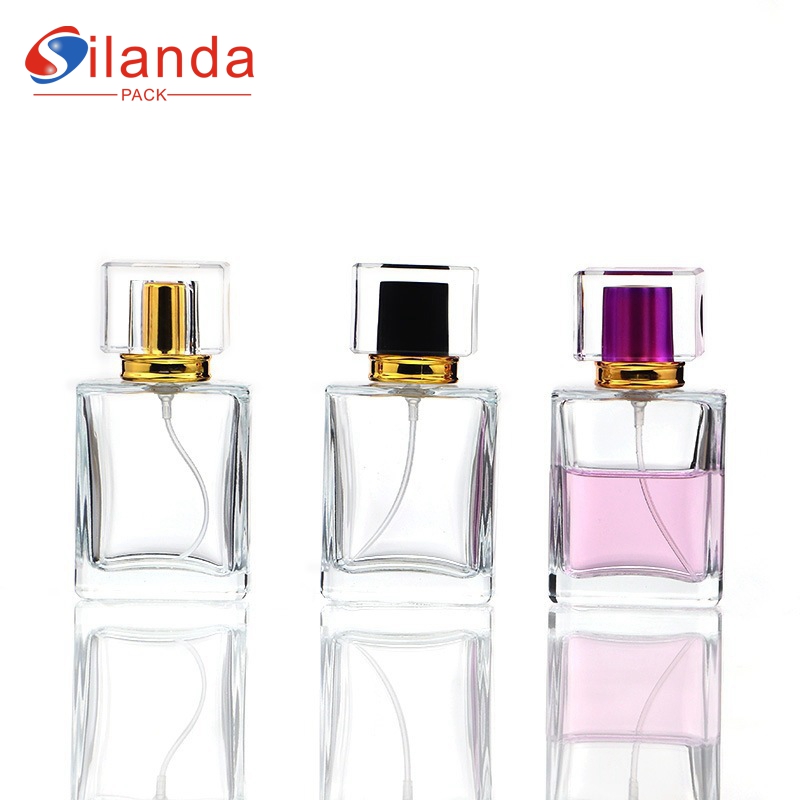 New 50ml Clear Square Glass Perfume Bottle Thick Bottom Travel Portable Pump Spray Elegant Perfumery Container Fragrance Bottles