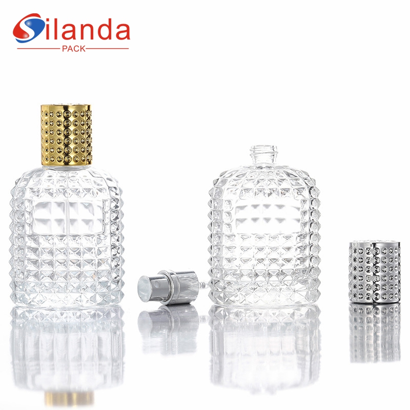 High Quality 30ml 50ml Clear Glass Perfume Bottle Flat Pineapple Shaped Thick Bottom Travel Portable Pump Spray Elegant Perfumery Container Fragrance Bottles  