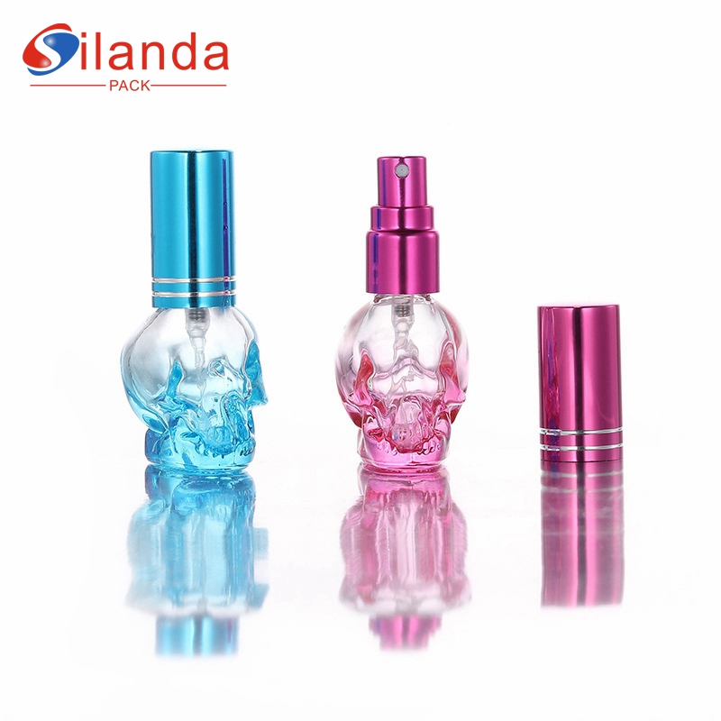 Colorful Skull 8ml Glass Perfume Bottle Aluminum Cap Travel Portable Fine Mist Pump Spray Refillable Perfumery Container Fragrance Bottles 