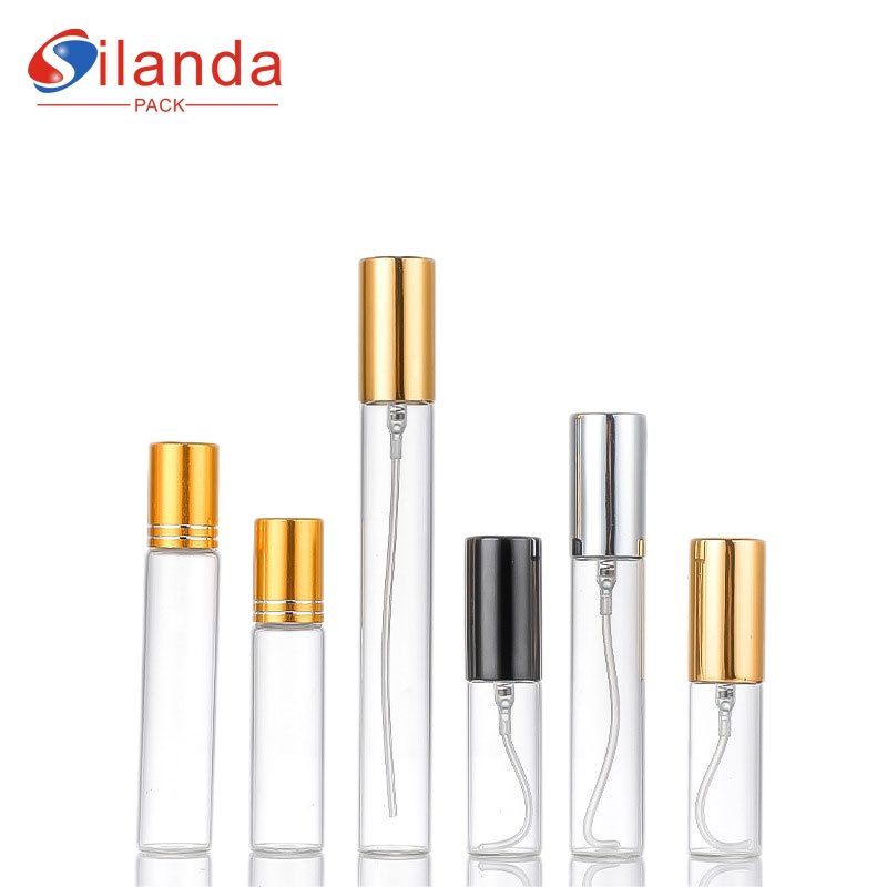 Clear 5ml 8ml 10ml 15ml Thin Cylinder Glass Perfume Bottle Fine Mist Refillable Perfumery Container Sampling Fragrance Bottles 