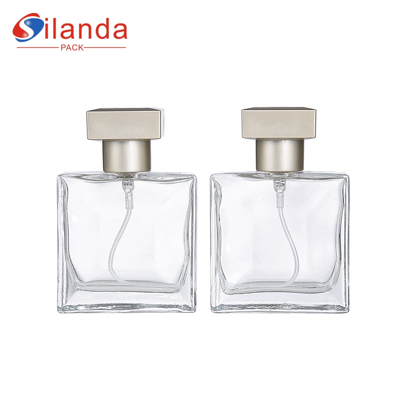 Top Quality 25ml 50ml Clear Flat Square Glass Perfume Bottle Travel Portable Pump Spray Thick Bottom Perfumery Container Fragrance Bottles