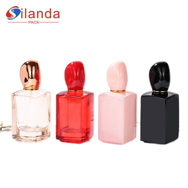 New Luxury Red 30ml 50ml Square Glass Perfume Bottle Thick Bottom Pump SprayElegant Perfumery Container Fragrance Bottles