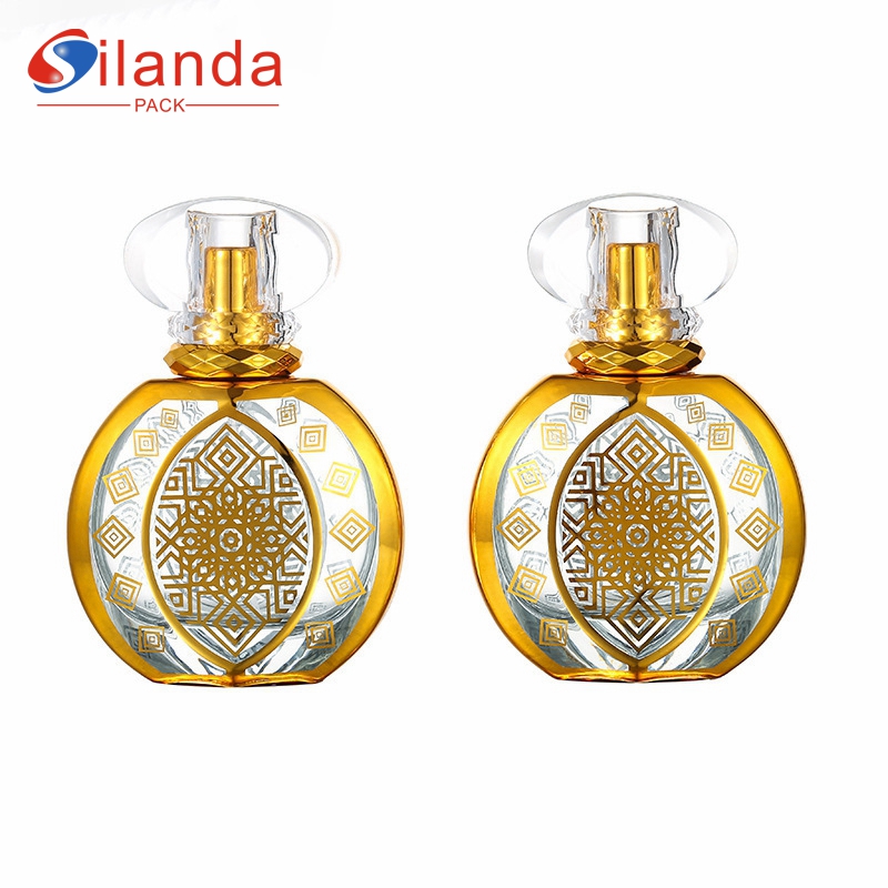 Vintage 50ml Electroplated Round Glass Perfume Bottle Thick Bottom Fine Mist Pump Spray Luxury Perfumery Container Fragrance Bottles