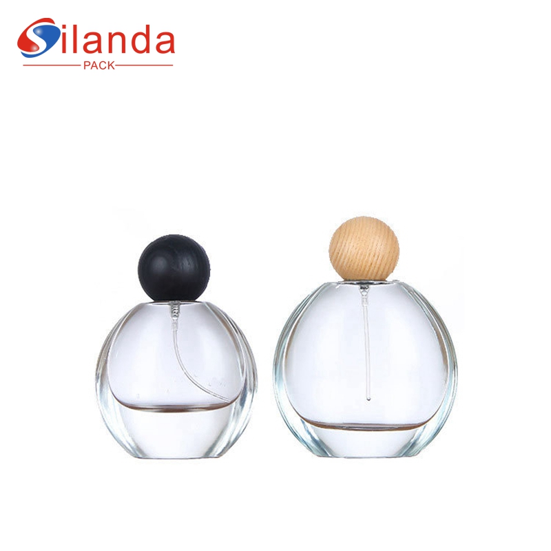 Refillable 50ml 100ml Clear Flat Round Glass Perfume Bottle Pump Spray Elegant Bayonet Thick Bottom Perfumery Container Fragrance Bottles  